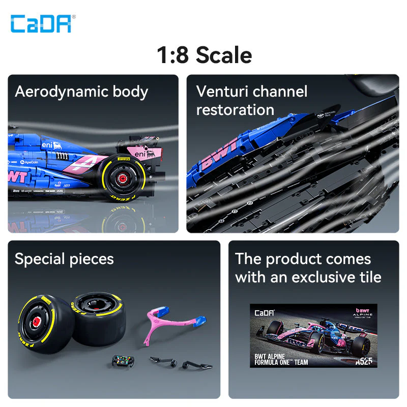 CaDA 1:8 Scale Alpine A525 Formula 1 Car Building Set 2173PCS C64012W - Image 5